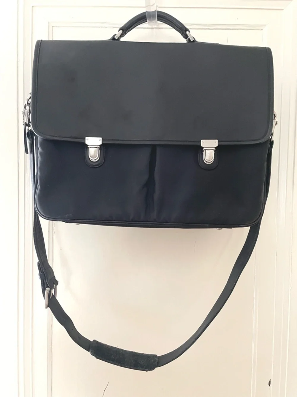 Vintage Coach Black Leather & Nylon Briefcase w/ Padded Laptop Compartment